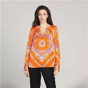 Ladies'Silk Print Long Sleeve Bluza